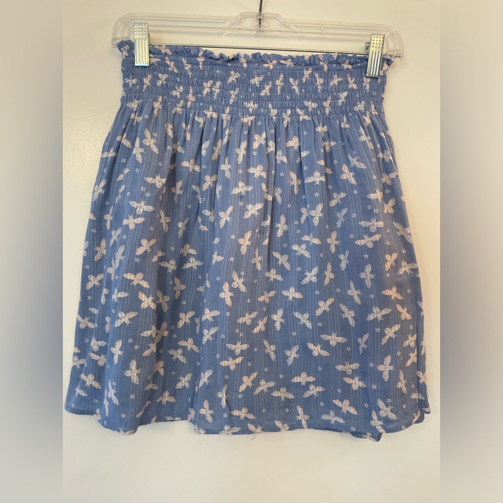 LOFT Blue Bumblebee Smocked-Waist Skater Skirt